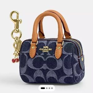 Coach Outlet 2025 Denim Mini Rowan Bag Charm with Cherry 🍒 NWT